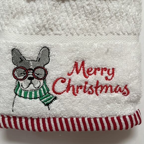 Caro Home Hand Fingertip Towels Set of 2 Holiday Collection White Dog Embroidery - Picture 3 of 5